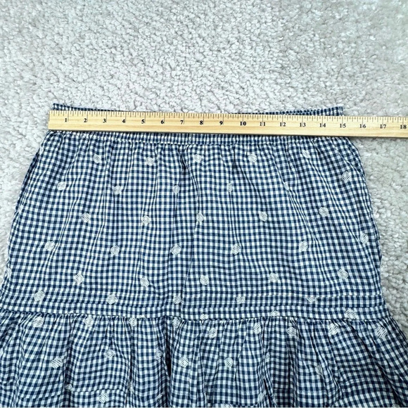 Madewell Embroidered Tiered Pull On Mini Skirt in Gingham Check. Size L. Lined - Picture 9 of 11